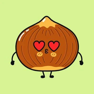 Cute cartoon hazelnut character falling in love giving kiss Stock Illustration