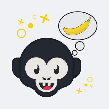 Cute cartoon head of monkey thinking a banana vector illustration Stock Illustration
