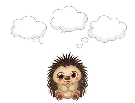 Cute Cartoon Hedgehog Sitting with Empty Thought Bubbles Vector Illustration Illustration