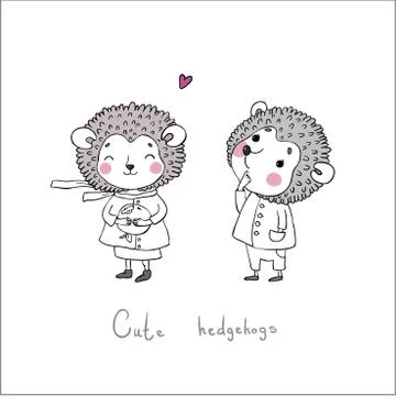 Cute cartoon hedgehogs. Stock Illustration