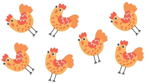 Cute Cartoon Hen Pattern Background, Funny Chicken Character Illustration Stock Footage 345539224