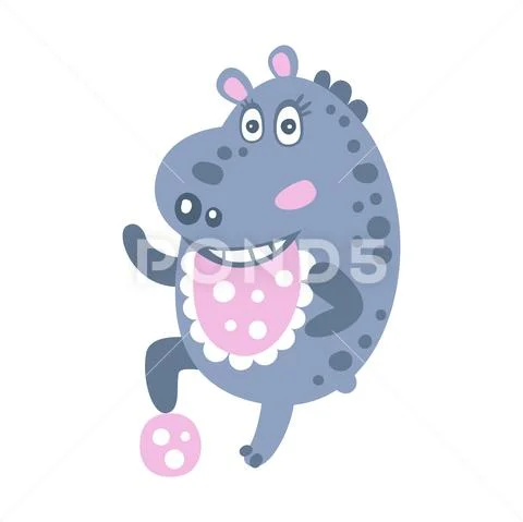 Cute cartoon Hippo character playing with a ball vector Illustration Stock Illustration
