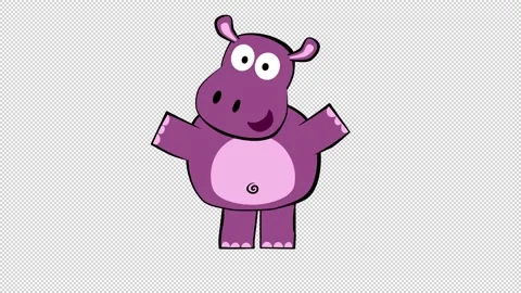 Cute cartoon hippo dancing. Alpha channel, cycle Stock Footage 146888449