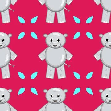 Cute cartoon hippo pattern. Hippo on a red pink background. Vector illustration Stock Illustration