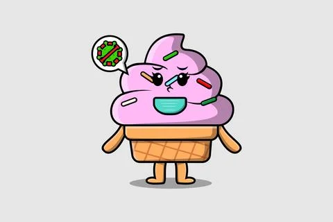Cute cartoon Ice cream using mask prevent virus Stock Illustration