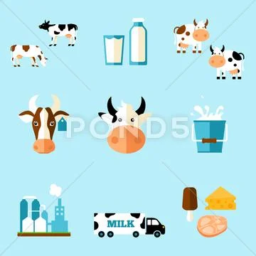 Cute cartoon illustration of a cow and products we gain from her Stock Illustration