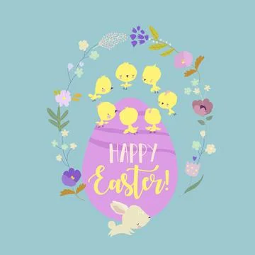 Cute Cartoon Illustration with Easter Egg and Chicks Stock Illustration