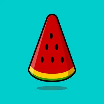 A cute cartoon image of a slice of red watermelon. Illustrazione stock