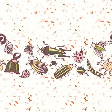Cute cartoon insect border pattern. Summer concept background. Stock Illustration