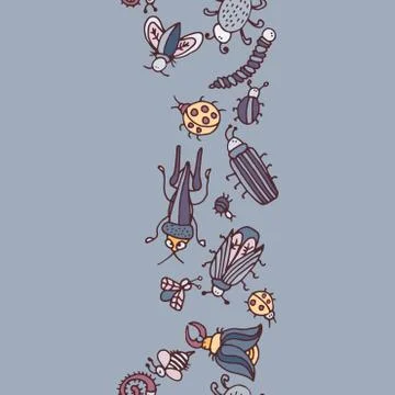 Cute cartoon insect border pattern. Summer concept background. Stock Illustration