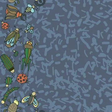 Cute cartoon insect border pattern. Summer concept background. イラスト素材