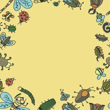 Cute cartoon insect border pattern. Summer concept background. Illustrazione stock