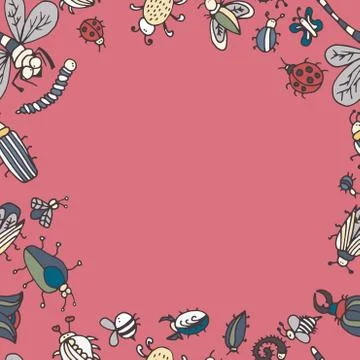 Cute cartoon insect border pattern. Summer concept background. Stock Illustration