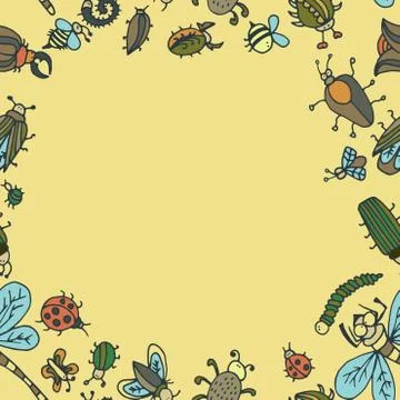 Cute cartoon insect border pattern. Summer concept background. Stock Illustration