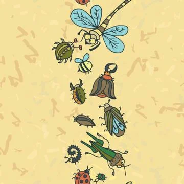 Cute cartoon insect border pattern. Summer concept background. イラスト素材