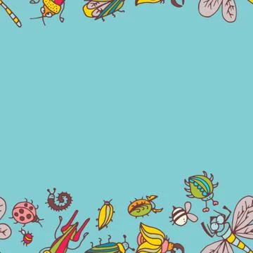 Cute cartoon insect border pattern. Summer concept background. イラスト素材