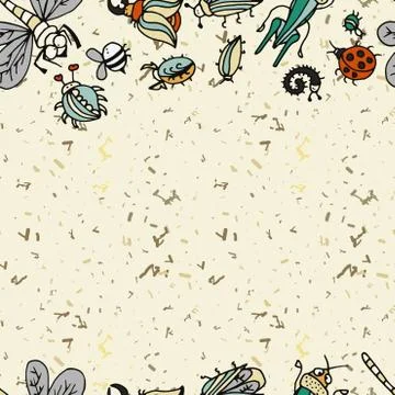 Cute cartoon insect border pattern. Summer concept background. イラスト素材