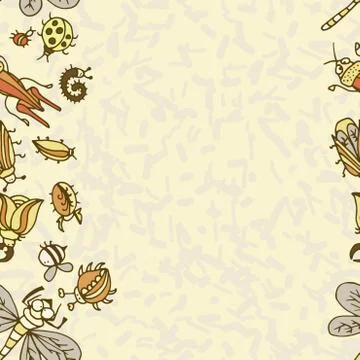 Cute cartoon insect border pattern. Summer concept background. イラスト素材