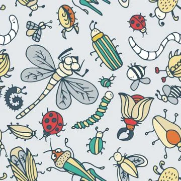 Cute cartoon insect pattern. Summer concept texture. Stock Illustration