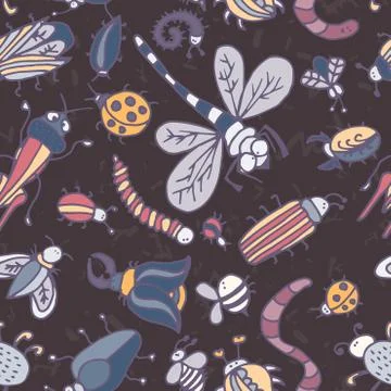Cute cartoon insect pattern. Summer concept texture. イラスト素材