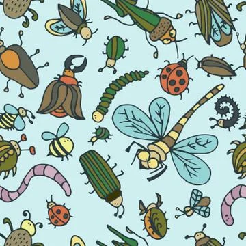 Cute cartoon insect pattern. Summer concept texture. Stock Illustration