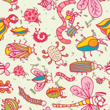 Cute cartoon insect pattern. Summer concept texture. 스톡 일러스트