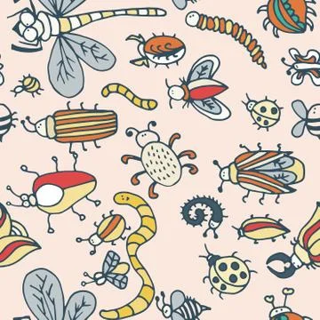 Cute cartoon insect pattern. Summer concept texture. 스톡 일러스트