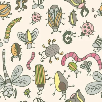 Cute cartoon insect pattern. Summer concept texture. Stock Illustration