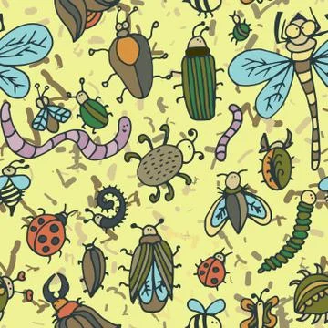 Cute cartoon insect pattern. Summer concept texture. 스톡 일러스트