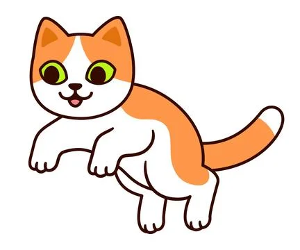 Cute cartoon jumping cat drawing Stock Illustration