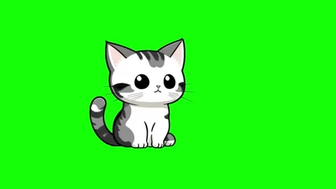 Cute cartoon kitten character animation sitting still against vibrant green Stock Footage 346040252
