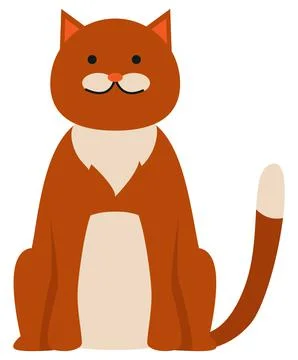 Cute cartoon kitty with ginger colored fur, sitting with a contented face, nice Stock Illustration