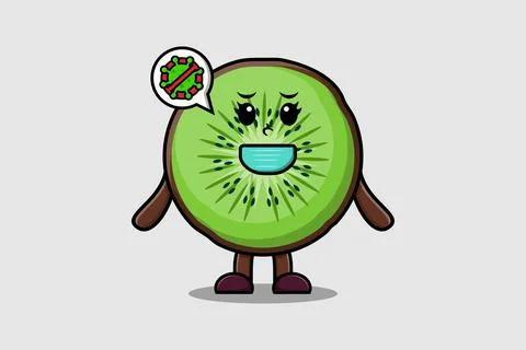 Cute cartoon Kiwi fruit using mask prevent virus Stock Illustration