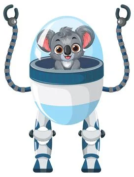Cute Cartoon Koala Character Operating a Futuristic Robot Suit Stock Illustration