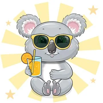 Cute cartoon Koala with lemonade and sunglasses. イラスト素材