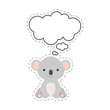 Cute cartoon koala with speech bubble sticker. Kawaii character on white back Stock Illustration