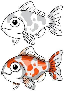 Cute Cartoon Koi Fish Vector Illustration in Color and Line Art Stock Illustration