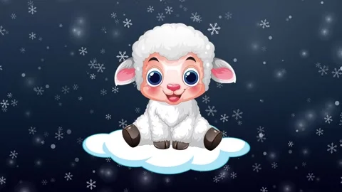 Cute Cartoon Lamb Floating on a Cloud in Falling Snow 動画素材 344832141