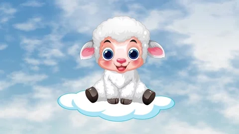 Cute Cartoon Lamb Floating on a Cloud in Blue Sky 動画素材 345294072