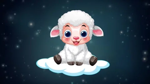 Cute Cartoon Lamb Floating on a Cloud in Starry Night Sky 動画素材 345304291