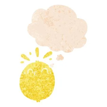 Cute cartoon lemon and thought bubble in retro textured style Stock Illustration