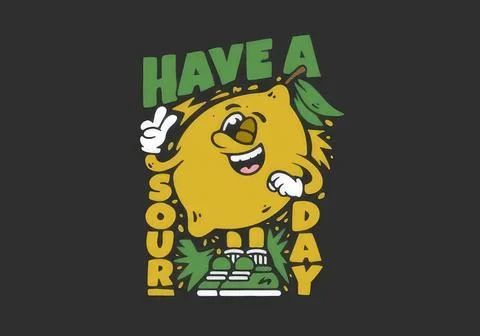 Cute cartoon lemon character with message have a good day Stock Illustration