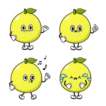 Cute cartoon lemon characters expressing different emotions and actions Stock-Illustration