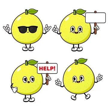 Cute cartoon lemon characters in various poses and expressions Stock-Illustration