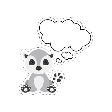 Cute cartoon lemur with speech bubble sticker. Kawaii character on white back Stock Illustration