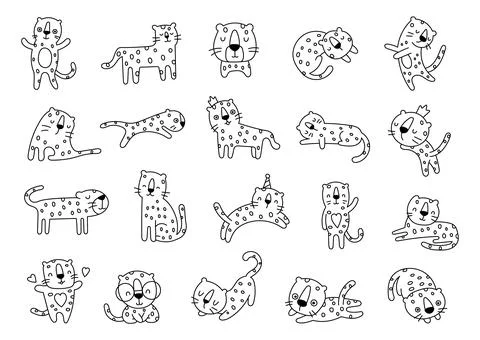 Cute cartoon leopard character set 스톡 일러스트