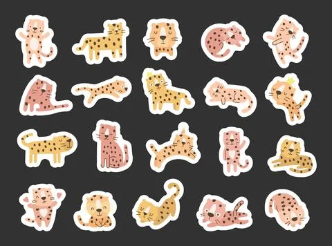 Cute cartoon leopard character set 스톡 일러스트