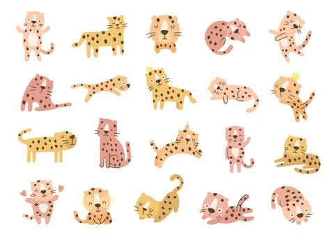 Cute cartoon leopard character set 스톡 일러스트