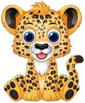Cute Cartoon Leopard Cub Sitting on White Background Stock Illustration
