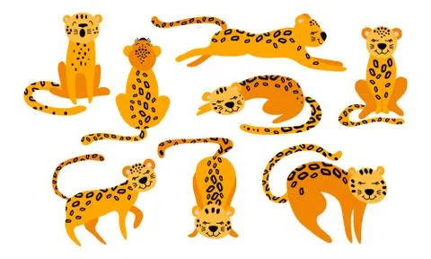 Cute cartoon leopards set Stock Illustration